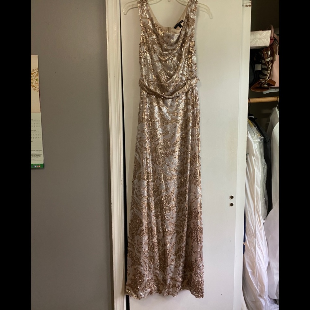 David Meister gold and silver sequin gown